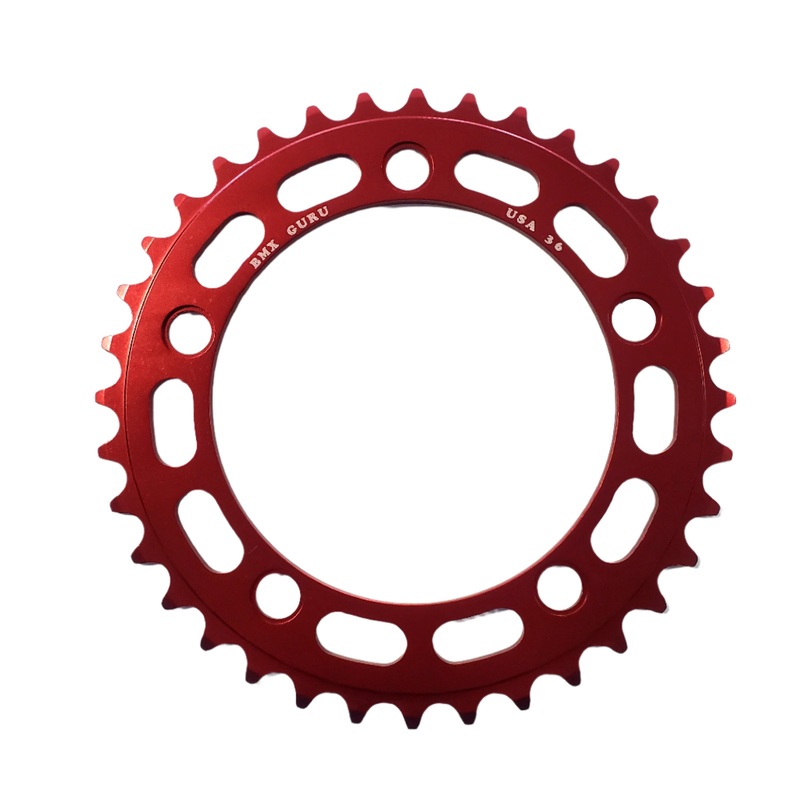 BMXGuru 36t BMX Chainring – Red – 110mm 5-bolt – USA Made