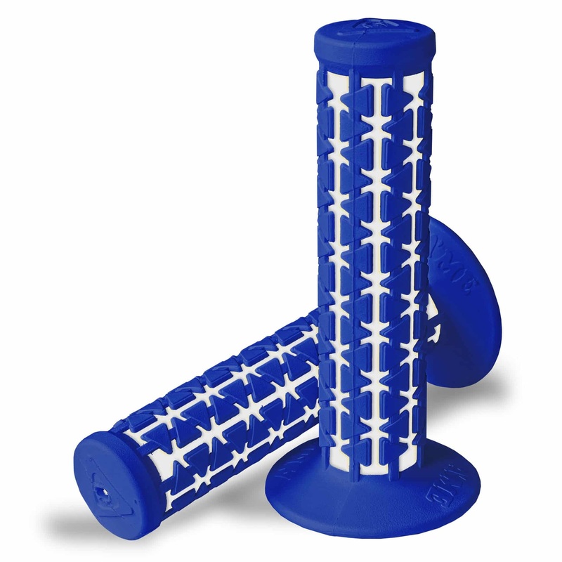 AME Dual BMX Grips – Flanged – Blue over White – Made in the USA