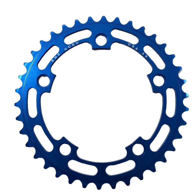 BMXGuru 38t BMX Chainring – Blue – 110mm 5-bolt – USA Made