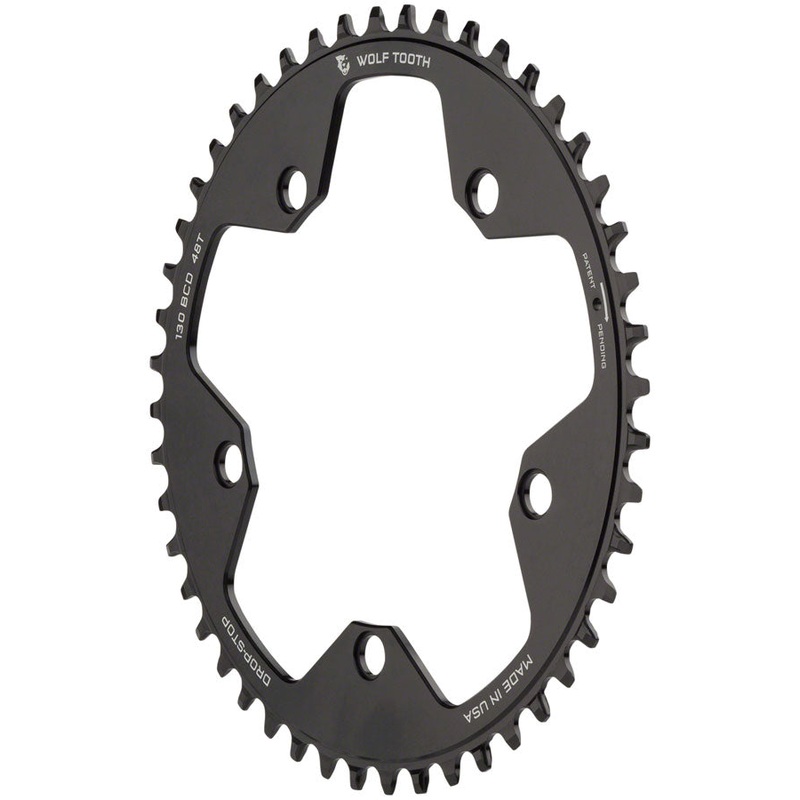 Wolf Tooth 130 BCD Road and Cyclocross Chainring – 48t, 130 BCD, 5-Bolt, Drop-Stop, 10/11/12-Speed Eagle and Flattop Compatible, Black