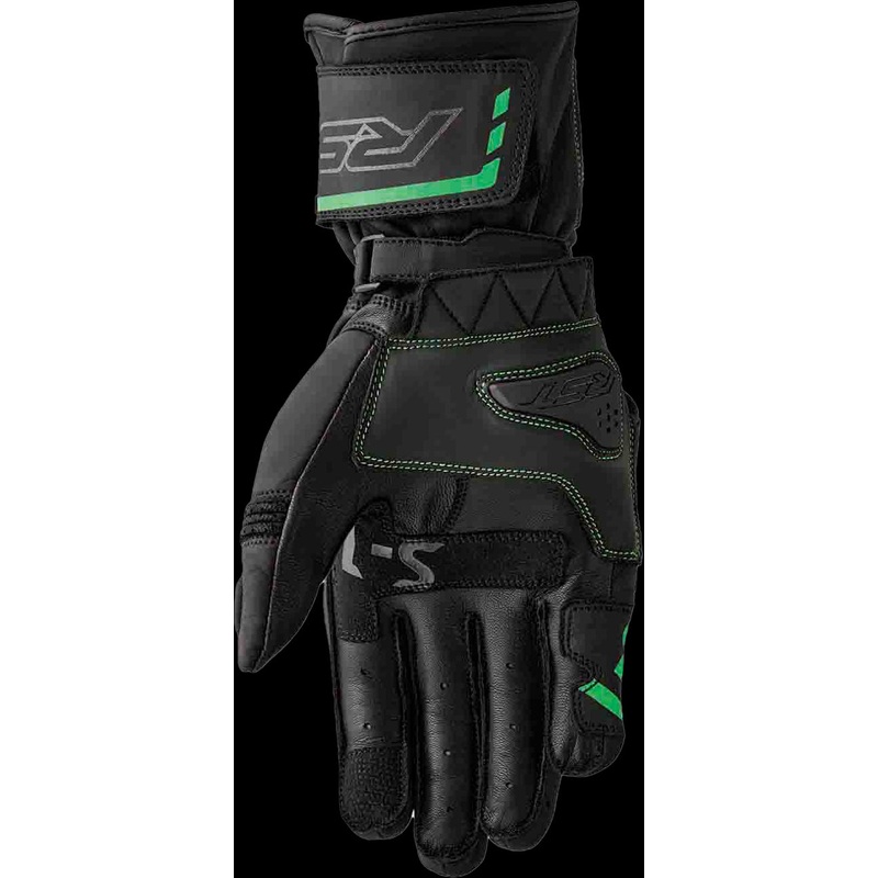 RST S1 D3o Glove Blk/Flo-Green Leather Lg Black/Fluorescent Green Large
