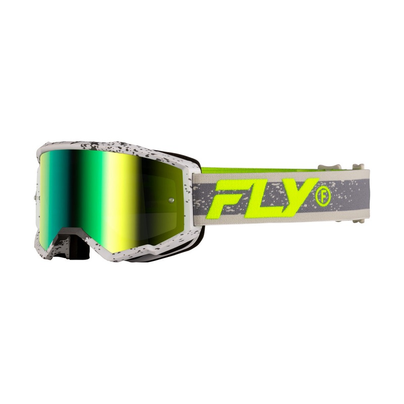 Fly Racing Zone Goggles-Dark Grey/Hi-Vis w/Iridescent Green/Mirror Lens Adult