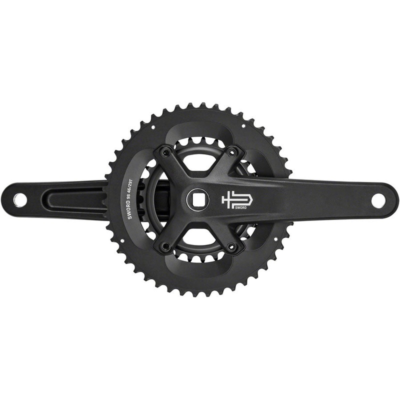 microSHIFT Sword Black 2x Crankset – 172.mm, 9-Speed, 46/29t, 110/80 Asym BCD, JIS Square Taper Spindle Interface, Black