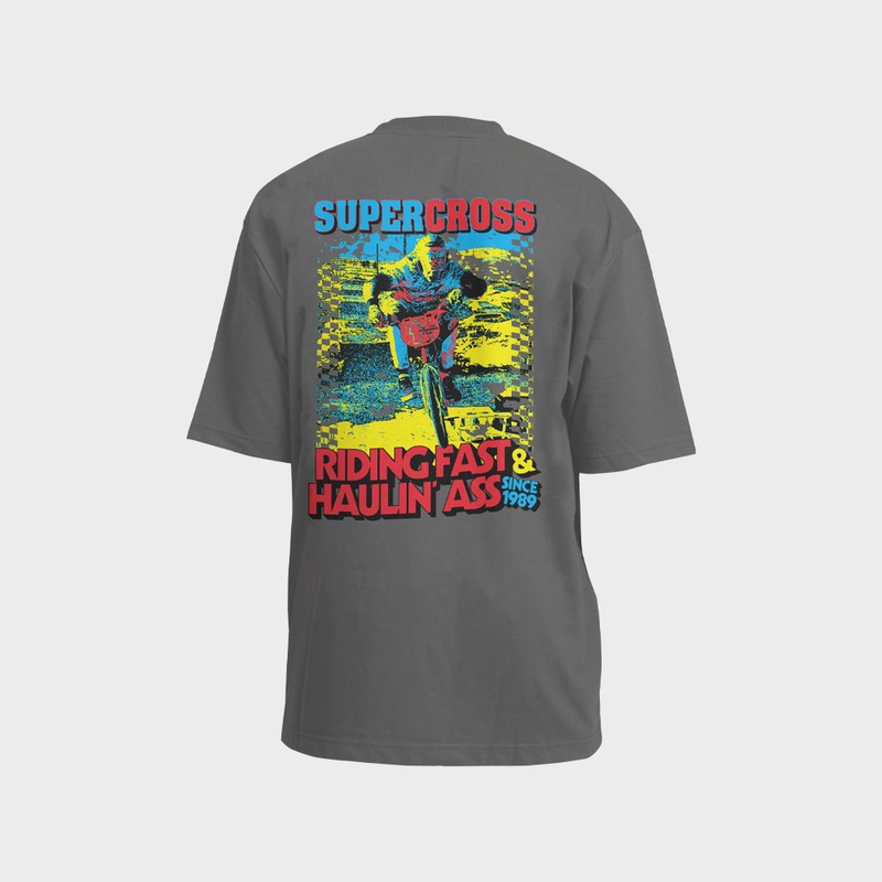 Supercross BMX | Riding Fast and Haul Ass Short Sleeve T-Shirt Youth Large Gray / Yellow Striped