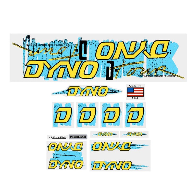 1987 DYNO D-Tour Decal Set Blue / Yellow with Clear Background