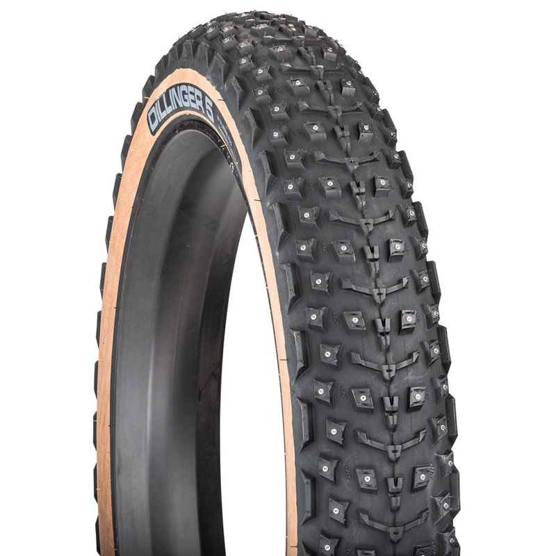 45NRTH Dillinger 5 Tire – 26 x 4.6, Tubeless, Folding, Tan, 60tpi, 258 Concave Carbide Aluminum Studs