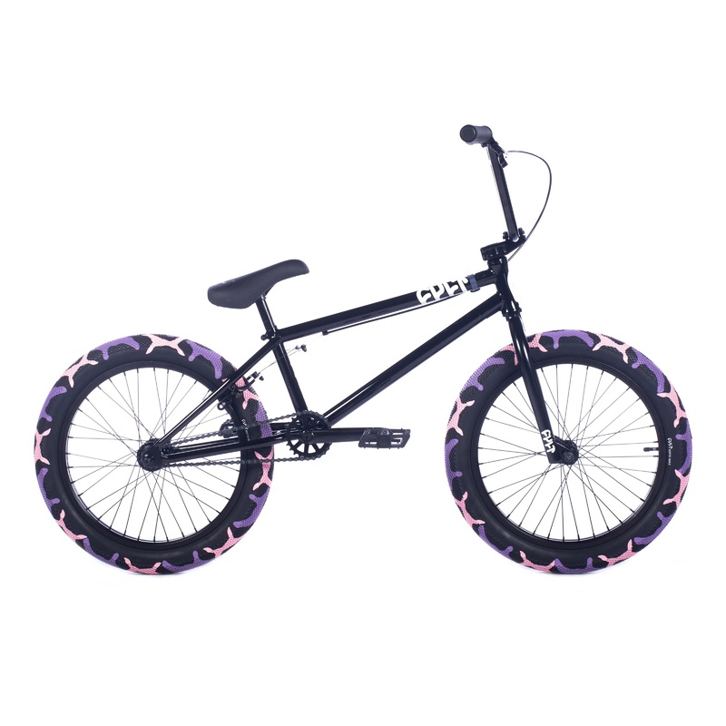 Cult Access 20TT BMX Freestyle Bike-Black/Purps Camo Tires