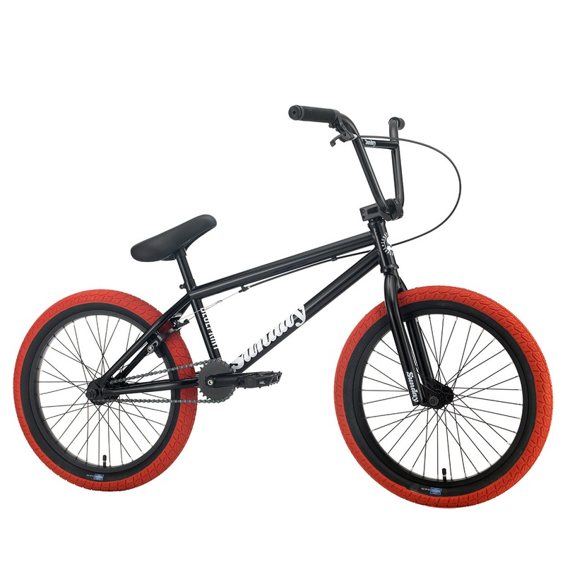 Sunday Blueprint 20″TT BMX Bike-Gloss Black W/Red Tires