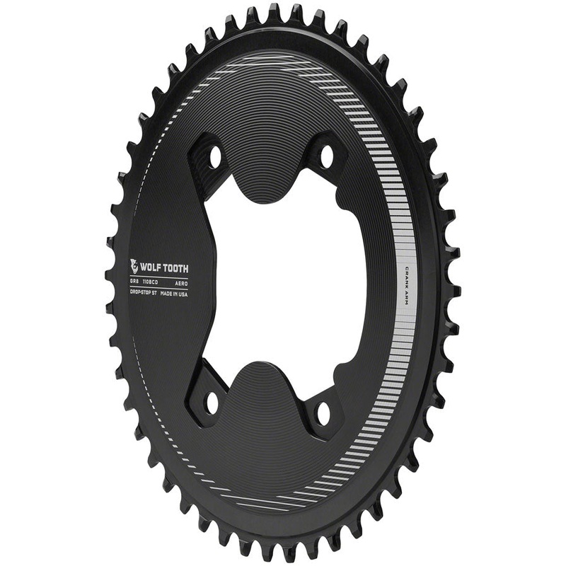 Wolf Tooth Aero 110 Asymmetric BCD Chainring – 50t, 110 Asymmetric BCD, 4-Bolt, Drop-Stop ST, For Shimano GRX 800 Series, Black