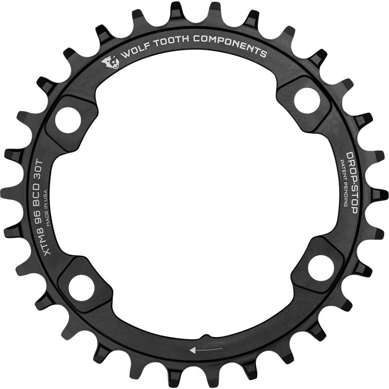 Wolf Tooth 96 BCD Chainring – 32t 96 Asymmetric BCD 4-Bolt Drop-Stop A For Shimano XT M8000 SLX M7000 Cranks BLK