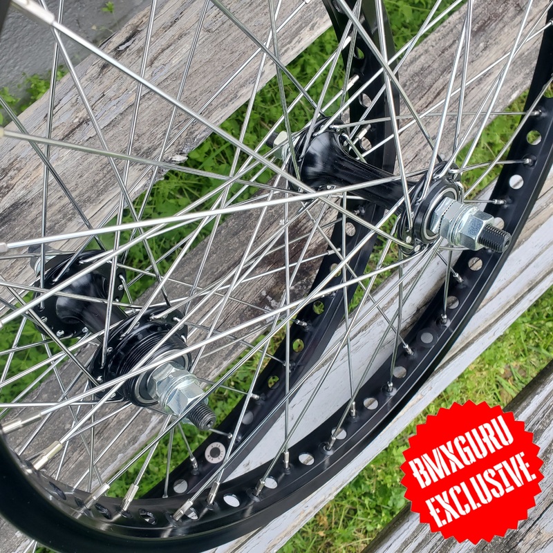 20″ 7X Lite style Sealed Low Flange BMX Wheelset – Pair – Black w/ Chrome Spokes