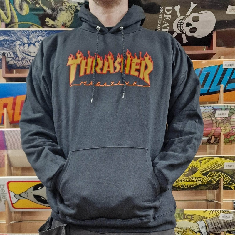 Thrasher Flame Logo Hoody Black Black Small