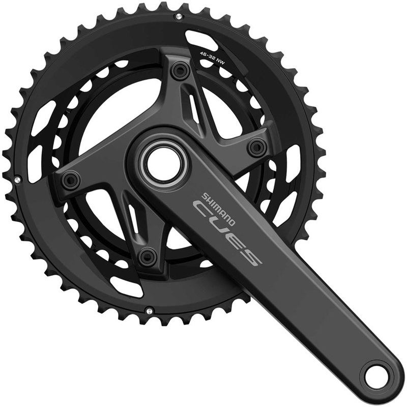 Shimano CUES FC-U6040-2 Crankset – 170mm, 9/10-Speed, 46/32t, Asymmetric 110 BCD, Hollowtech II Crankarms, Black