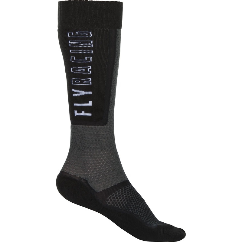 Fly Racing Thin MX Socks-Black/Grey/White Youth