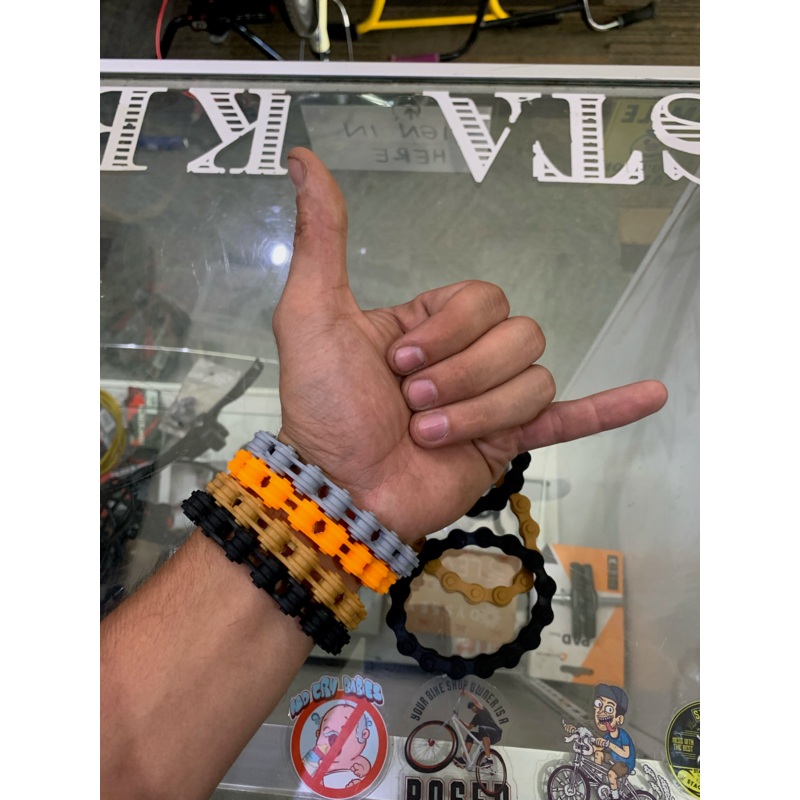 Stacked Chain Wrist Band Rubber Black