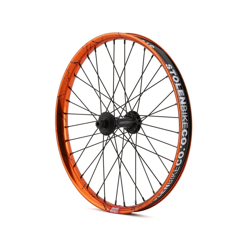 20″ RAMPAGE PRO STREET FRONT FEMALE AXLE WHEEL, ORANGE / BLACK SPLATTER Front FA Orange w/ Black Splatter