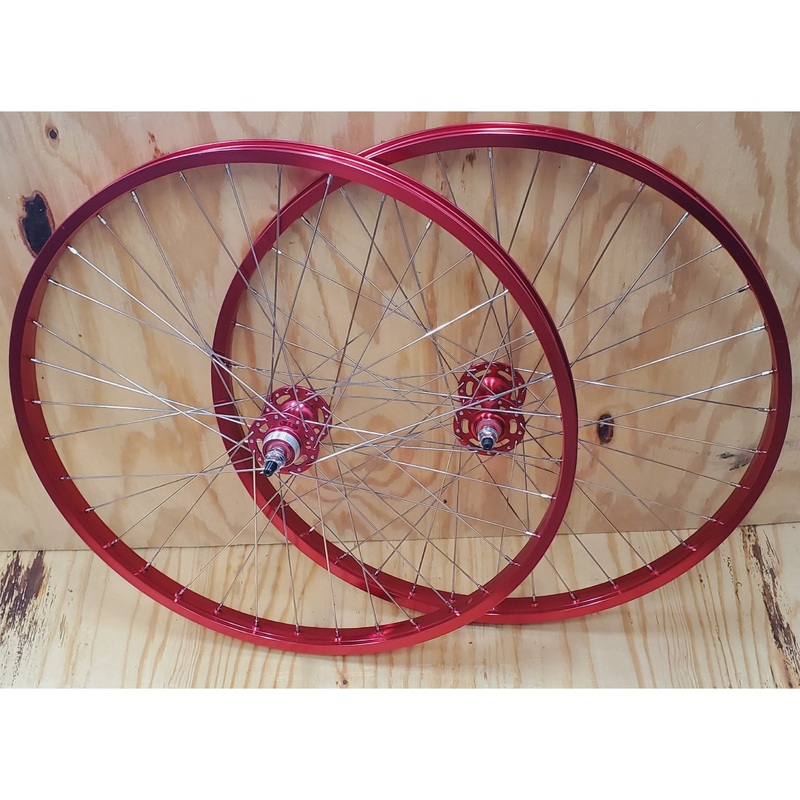 26″ 7X style Sealed Road Flange BMX Wheelset – Pair – Red Anodized