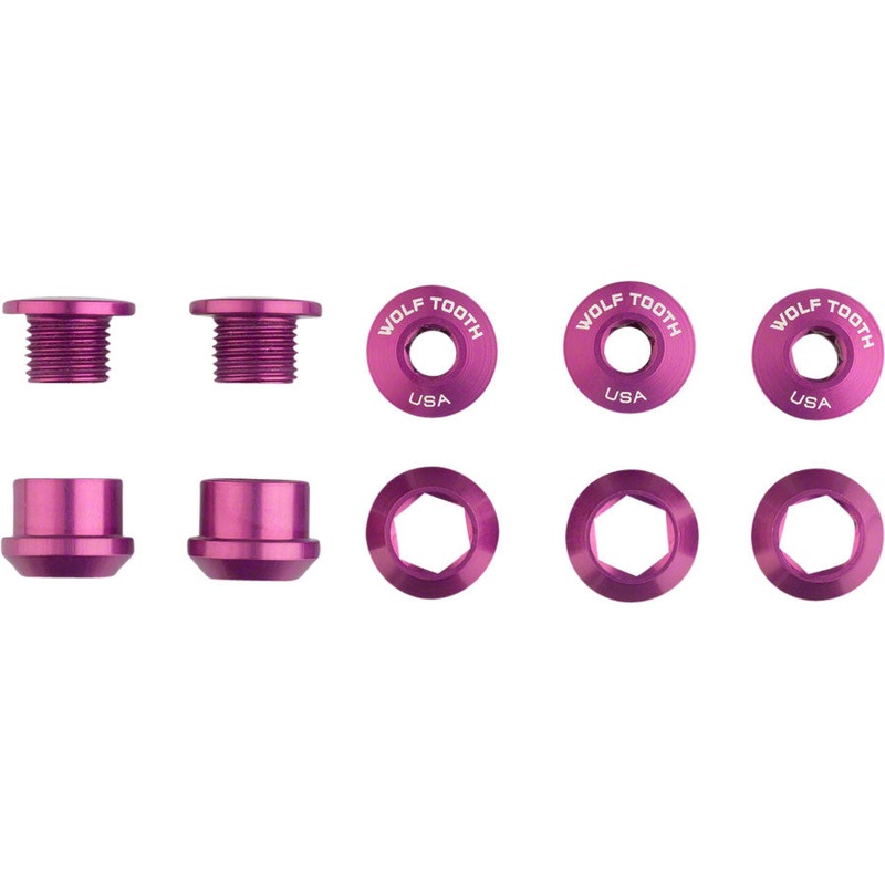 Wolf Tooth 1x Chainring Bolt Set – 6mm, Dual Hex Fittings, Set/5, Purple