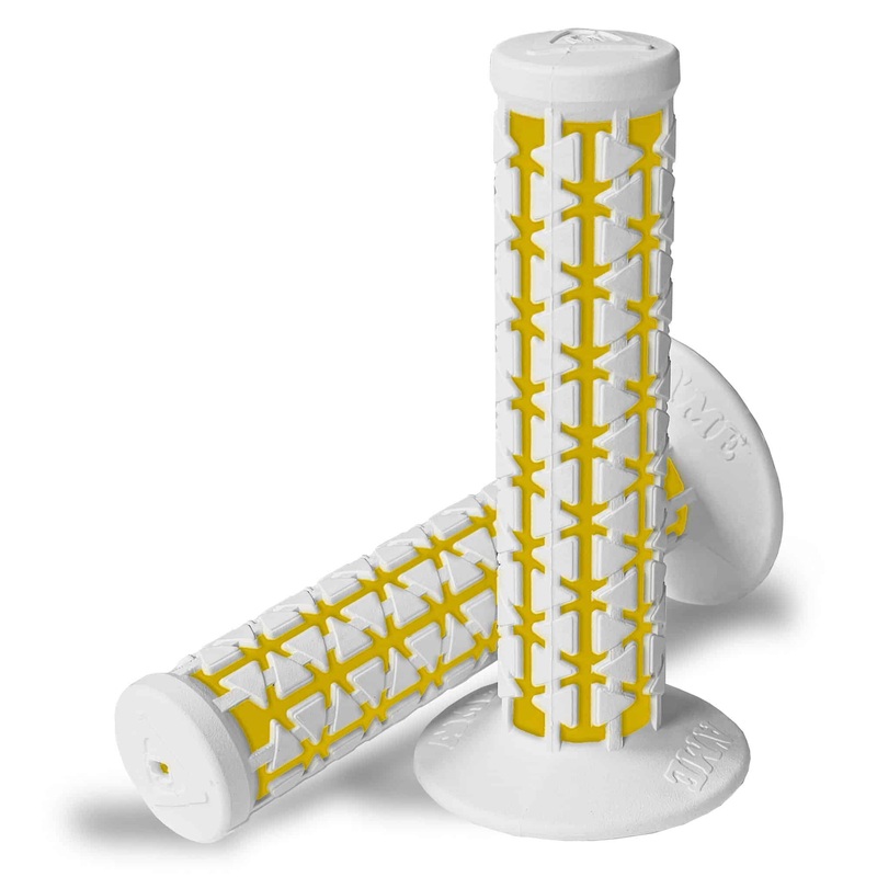 AME Dual BMX Grips – Flanged – White over Yellow – Made in the USA