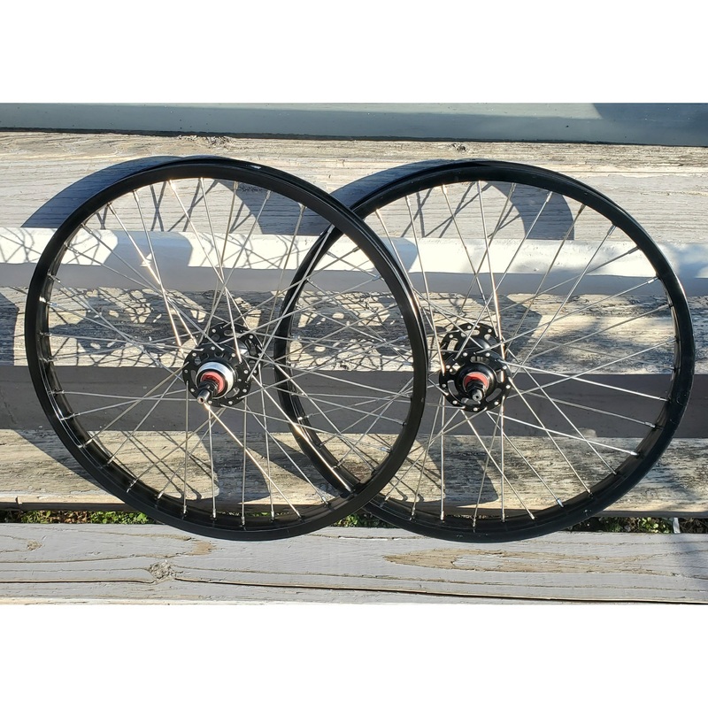 20″ 7X style Sealed Road Flange BMX Wheelset – Pair – Black Anodized