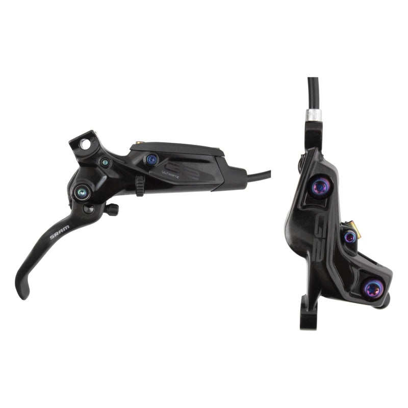 SRAM G2 Ultimate Disc Brake Lever – Front Post Mount Carbon Lever Titanium Hardware Gloss BLK Rainbow Hardware A2