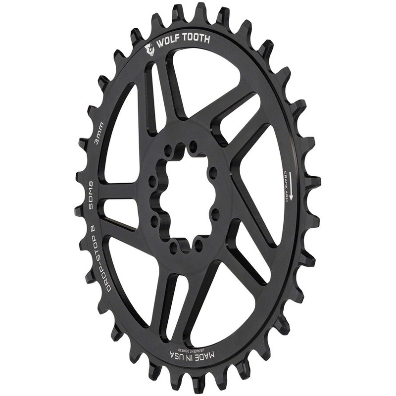 Wolf Tooth Direct Mount Chainring – 28t, SRAM Direct Mount, Drop-Stop B, For SRAM 8-Bolt Cranksets, 3mm Offset, Black