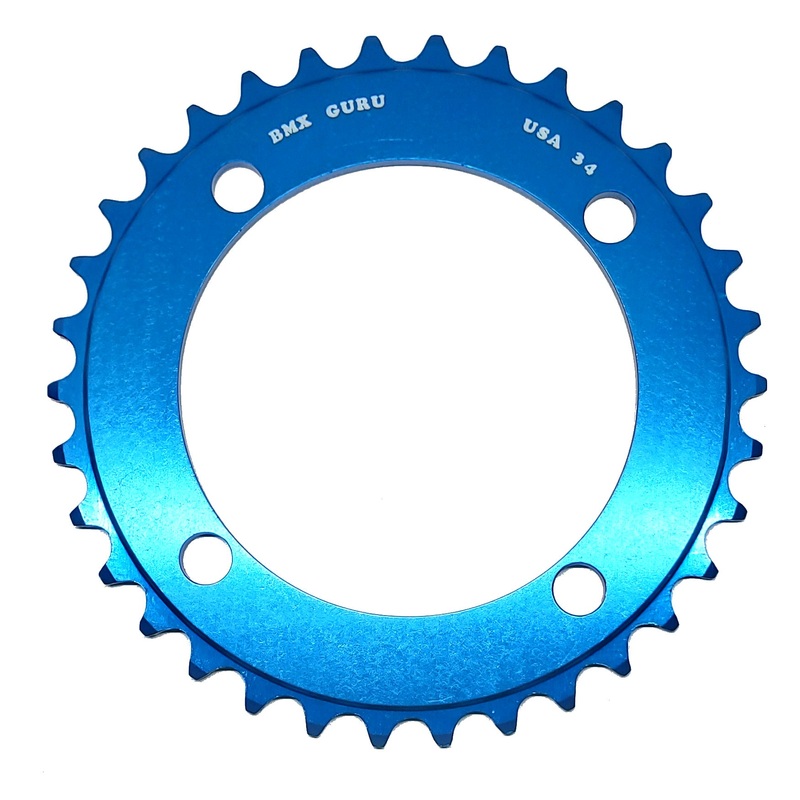BMXGuru 34t BMX Chainring – Blue – 104mm 4-bolt – USA Made