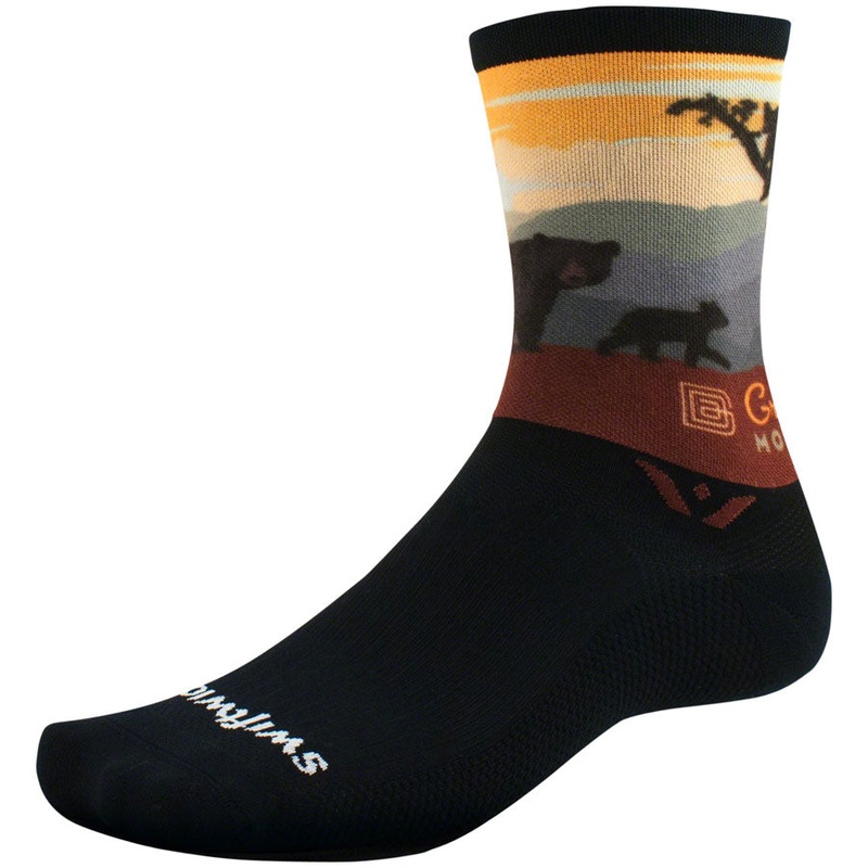 Swiftwick Vision Impression National Park Crew Socks – 6″ Great Smoky Mountain Bears XL