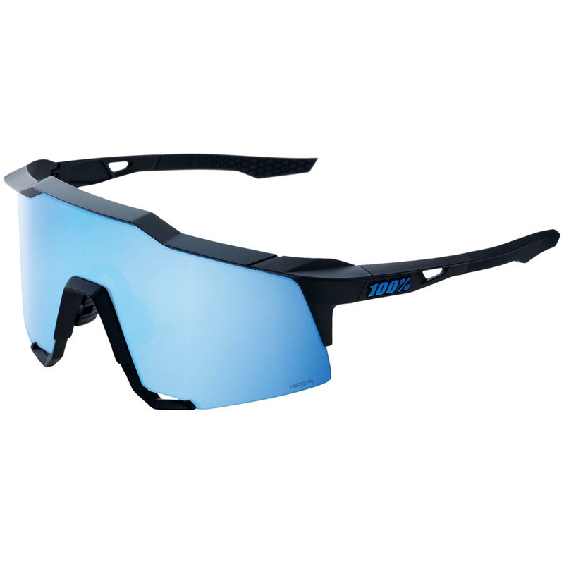 100% Speedcraft Sunglasses – Matte Black, HiPER Blue Multilayer Mirror Lens