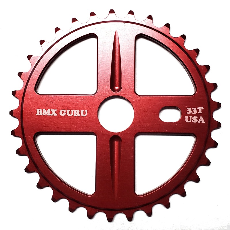 BMXGuru 33t Bolt Drive BMX Aluminum Sprocket / Chainwheel – Red – USA Made