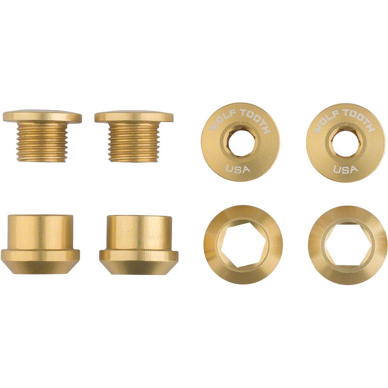 Wolf Tooth 1x Chainring Bolt Set – 6mm, Dual Hex Fittings, Set/4, Gold